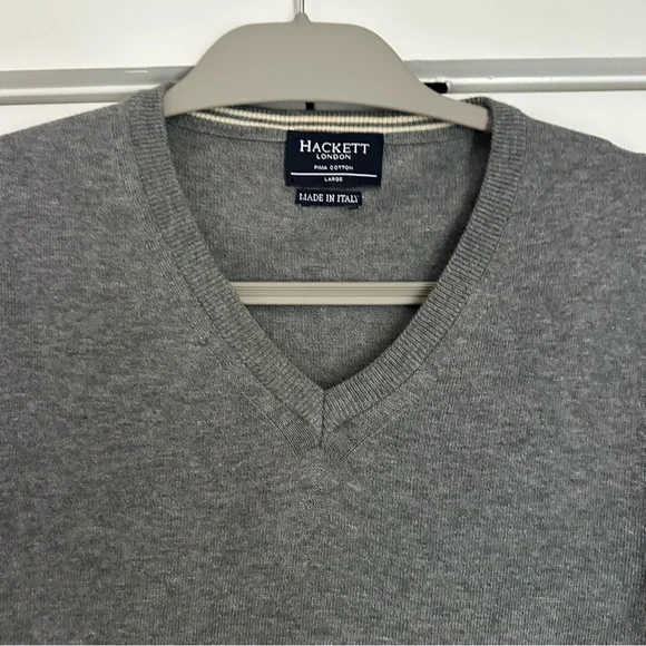 Hackett Grey V-Neck Sweater, 100% cotton, Large